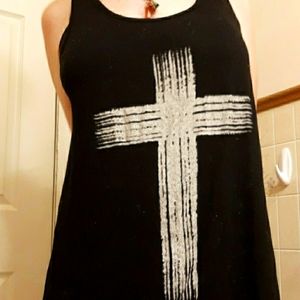 Long black tank/dress with a cross on the front